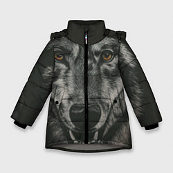 Куртка зимняя для девочки Крупная морда серого волка, цвет: 3D-светло-серый