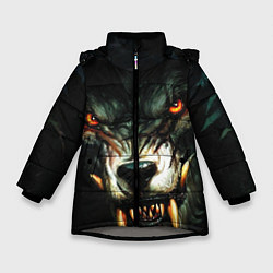 Куртка зимняя для девочки Злой волк с длинными клыками, цвет: 3D-светло-серый