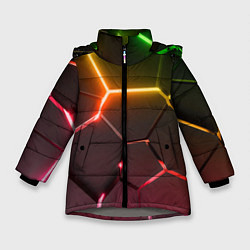 Куртка зимняя для девочки Неоновые радужные плиты, цвет: 3D-светло-серый