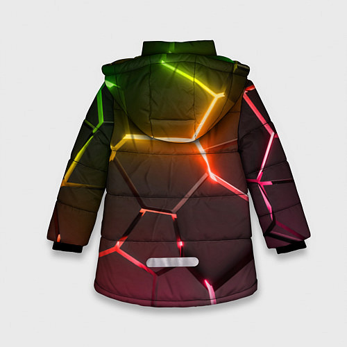 Зимняя куртка для девочки Неоновые радужные плиты / 3D-Красный – фото 2