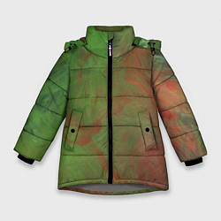 Куртка зимняя для девочки Зелёные и красные волны красок, цвет: 3D-светло-серый
