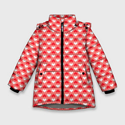 Куртка зимняя для девочки Белые и красные сердечки - абстракция, цвет: 3D-светло-серый