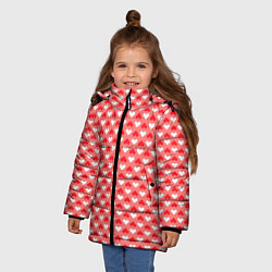 Куртка зимняя для девочки Белые и красные сердечки - абстракция, цвет: 3D-светло-серый — фото 2