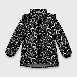 Куртка зимняя для девочки Черно-белый цветочный узор, цвет: 3D-светло-серый