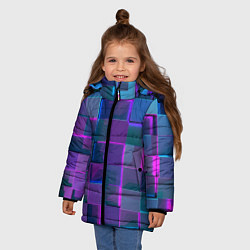 Куртка зимняя для девочки Неоновый киберпанк кубизм, цвет: 3D-черный — фото 2