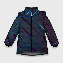 Куртка зимняя для девочки Неоновая трёхмерная мозаика, цвет: 3D-светло-серый