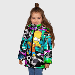 Куртка зимняя для девочки Барт Симпсон - центр-форвард на фоне граффити, цвет: 3D-черный — фото 2