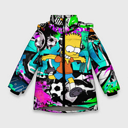 Куртка зимняя для девочки Барт Симпсон - центр-форвард на фоне граффити, цвет: 3D-светло-серый
