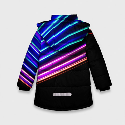 Зимняя куртка для девочки Неоновые полосы на черном / 3D-Светло-серый – фото 2