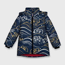 Куртка зимняя для девочки Японский узор волны, цвет: 3D-красный