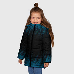 Куртка зимняя для девочки Синие штрихи на черном, цвет: 3D-светло-серый — фото 2