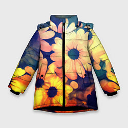 Куртка зимняя для девочки Яркий футаж из цветов, цвет: 3D-черный