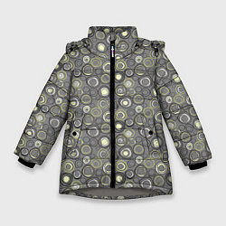 Куртка зимняя для девочки Серый абстрактный узор ретро с кольцами, цвет: 3D-светло-серый