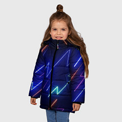 Куртка зимняя для девочки Неоновые изогнутые линии, цвет: 3D-красный — фото 2