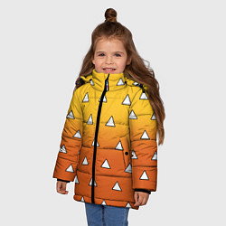 Куртка зимняя для девочки Оранжевое кимоно с треугольниками - Зеницу клинок, цвет: 3D-черный — фото 2
