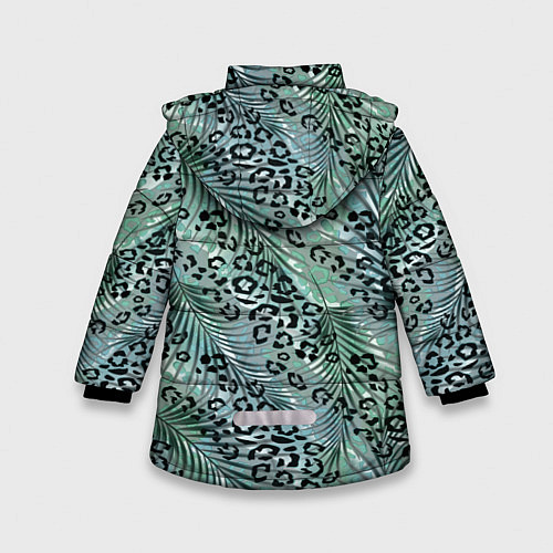 Зимняя куртка для девочки Листья пальмы на леопардовом серо - зеленом фоне / 3D-Светло-серый – фото 2