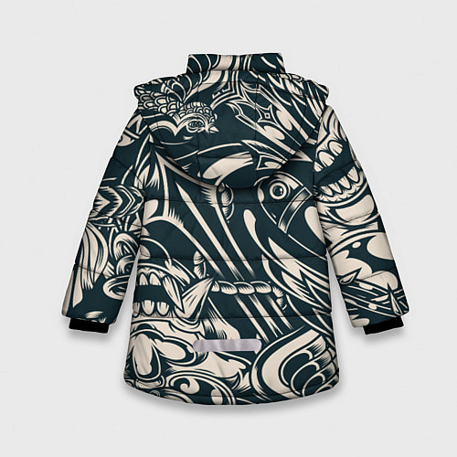 Зимняя куртка для девочки Японская тату текстура / 3D-Светло-серый – фото 2