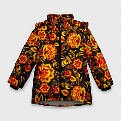 Куртка зимняя для девочки Хохлома роспись, цвет: 3D-светло-серый