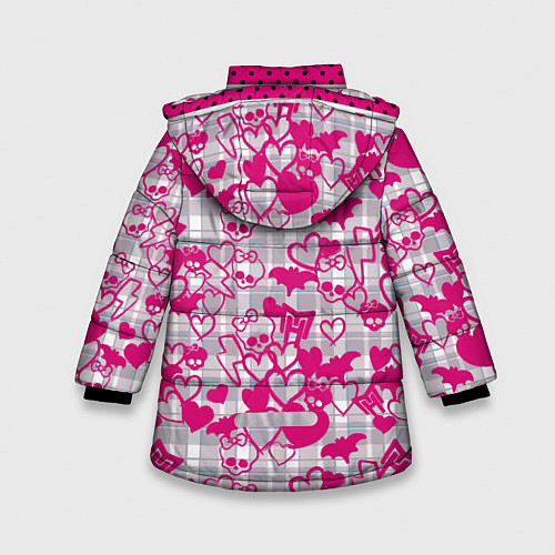 Зимняя куртка для девочки Розовые черепа паттерн / 3D-Светло-серый – фото 2