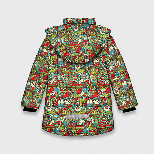 Зимняя куртка для девочки Монстрики, животные и пришельцы / 3D-Красный – фото 2