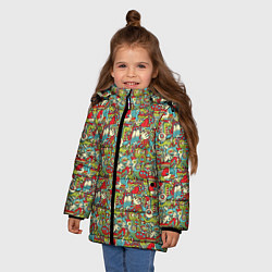 Куртка зимняя для девочки Монстрики, животные и пришельцы, цвет: 3D-красный — фото 2