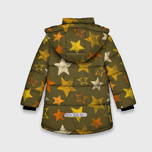 Зимняя куртка для девочки Желто-оранжевые звезды на зелнгом фоне / 3D-Светло-серый – фото 2