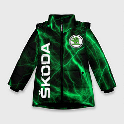Куртка зимняя для девочки Шкода зеленые молнии, цвет: 3D-черный