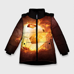 Куртка зимняя для девочки Футбольный мяч огонь, цвет: 3D-черный