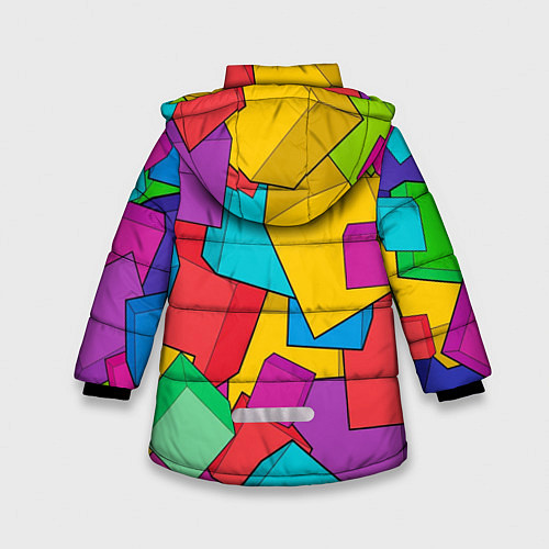 Зимняя куртка для девочки Фон из разноцветных кубиков / 3D-Красный – фото 2