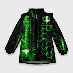 Куртка зимняя для девочки Зелёный программный код, цвет: 3D-светло-серый