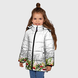 Куртка зимняя для девочки Веточки красной рябины с бабочками, цвет: 3D-светло-серый — фото 2