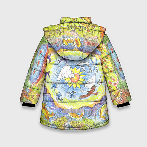 Зимняя куртка для девочки Жизнь суслика рисунок карандашами / 3D-Светло-серый – фото 2