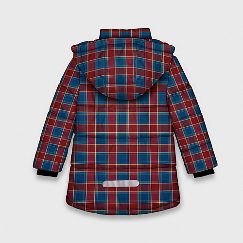 Зимняя куртка для девочки Красно синий клетчатый узор Шотландка / 3D-Светло-серый – фото 2