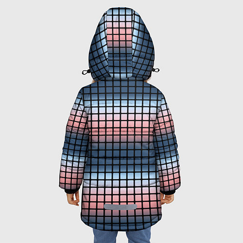 Зимняя куртка для девочки Разноцветный коралловый с синим узор клетка / 3D-Светло-серый – фото 4