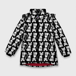 Куртка зимняя для девочки Скелет кошки - Halloween pattern, цвет: 3D-красный