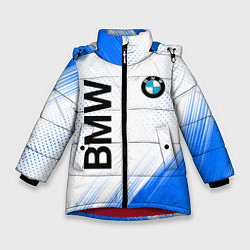 Куртка зимняя для девочки Bmw синяя текстура, цвет: 3D-красный