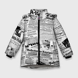 Куртка зимняя для девочки Газетный коллаж, цвет: 3D-светло-серый