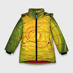 Куртка зимняя для девочки Желто-зеленая текстурная абстракция акрилом, цвет: 3D-красный