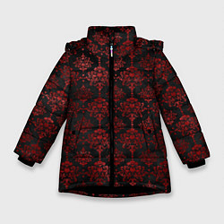 Куртка зимняя для девочки Красные классические узоры на черном фоне, цвет: 3D-черный
