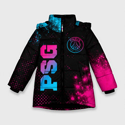 Куртка зимняя для девочки PSG - neon gradient: надпись, символ, цвет: 3D-черный