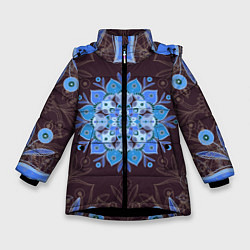 Куртка зимняя для девочки Мандала-цветок Голубая снежинка, цвет: 3D-черный
