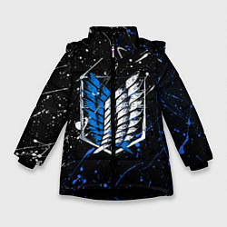 Куртка зимняя для девочки Атака титанов брызги, цвет: 3D-черный
