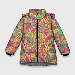 Зимняя куртка для девочки Цифровой камуфляж - сиренево-зеленый