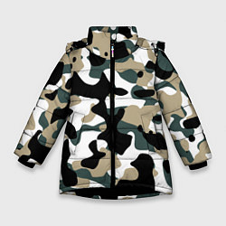 Куртка зимняя для девочки Камуфляж Snow - Trees - Shrubs, цвет: 3D-черный