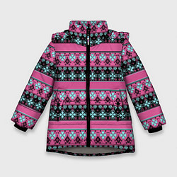 Зимняя куртка для девочки Черно-розовый скандинавский орнамент