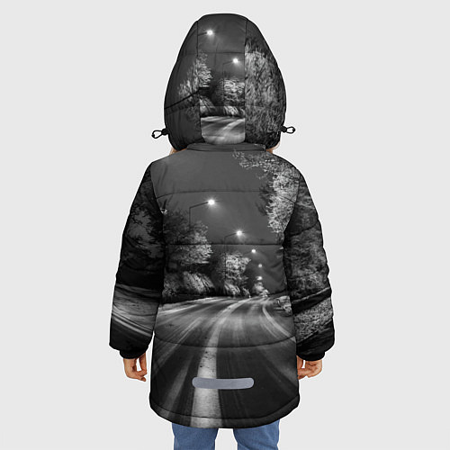Зимняя куртка для девочки Порше - зимняя дорога / 3D-Светло-серый – фото 4