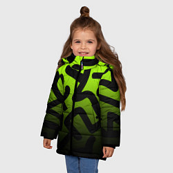 Куртка зимняя для девочки Черные узоры на кислотном фоне, цвет: 3D-черный — фото 2