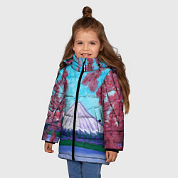 Куртка зимняя для девочки Цветение сакуры Фудзияма, цвет: 3D-черный — фото 2