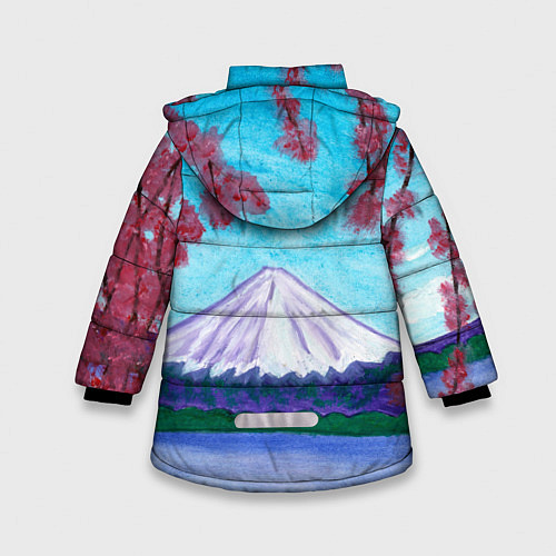 Зимняя куртка для девочки Цветение сакуры Фудзияма / 3D-Красный – фото 2