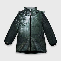 Куртка зимняя для девочки Дорога в лес, цвет: 3D-черный